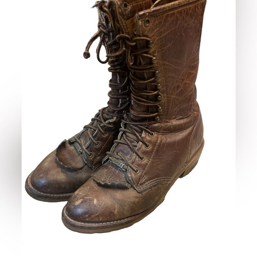 Double H Lacer Brown Leather Distressed Lace Up Keltie Work Boot Made In USA